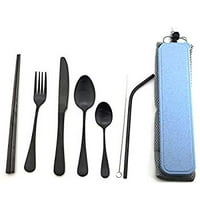 Spoon Durable Travel Cutlery Set-Wheat Chopsticks Smoothie Straw and Cleaning Brush Knife TIMGOU Portable 7 Pieces Flatware Set Reusable 304 Stainless Steel Fork Juice Straw
